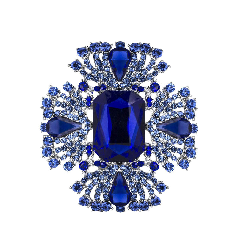 [Australia] - YOQUCOL Vintage Blue Austrian Crystal Rhinestone Brooch Pin Elegant Jewelry for Women Girls 