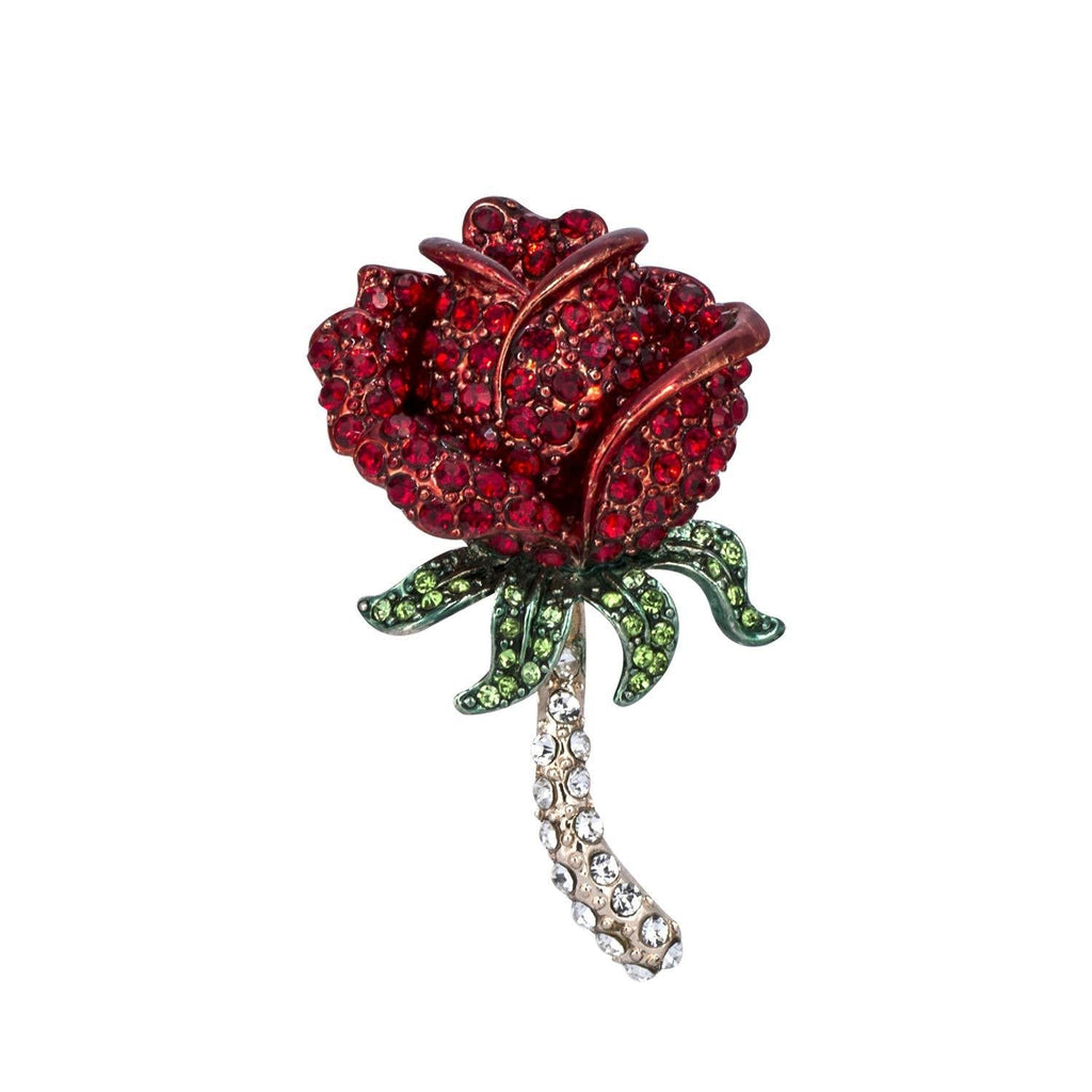 [Australia] - YOQUCOL Elegant Cubic Zirconia Crystal Rhinestone Red Rose Shape Brooch Pin for Women Grils A 