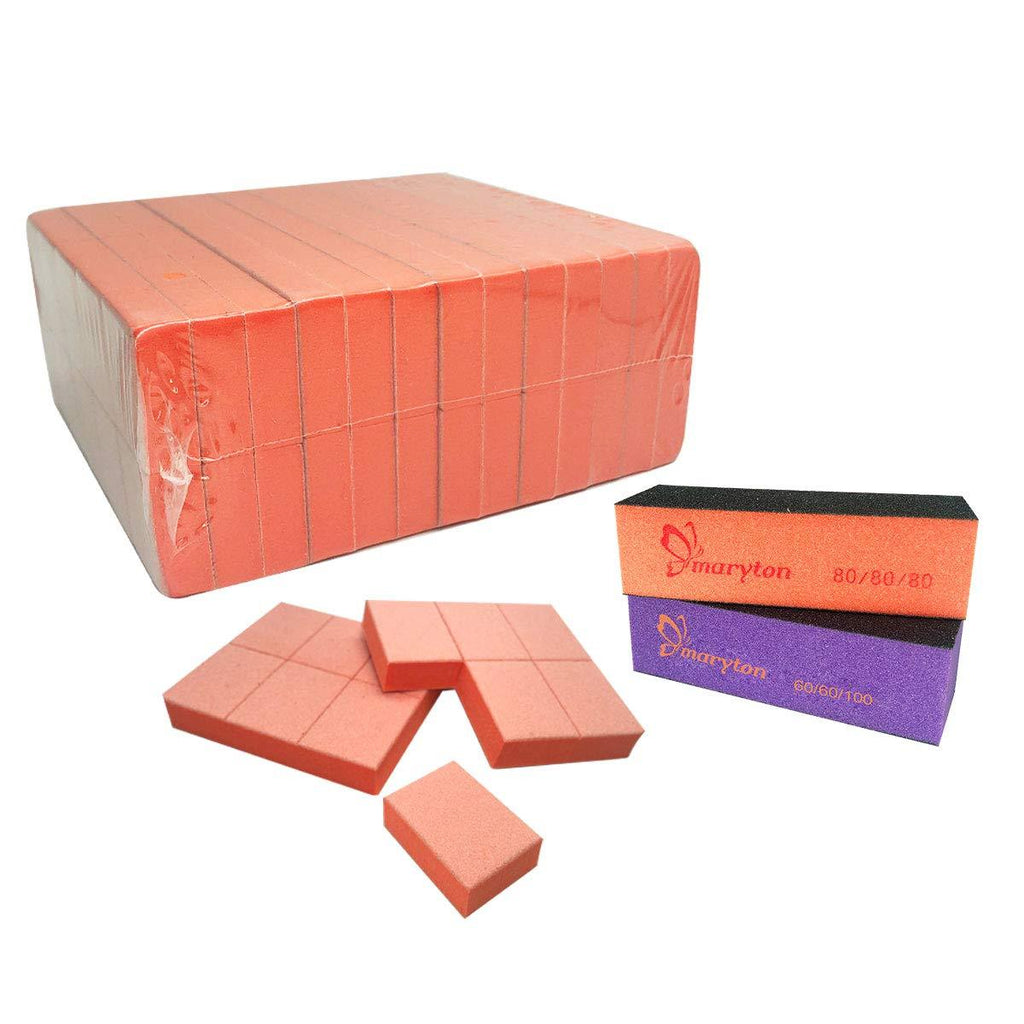 [Australia] - Maryton Nail Buffer Mini Block File 80/100 Grit Disposable Bulk, 130 Count (Orange) Orange 