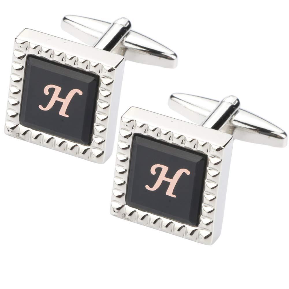 [Australia] - HHGEE XING Mens Cufflinks Classic Shirt Business Wedding Initials Alphabet with Gift Box A-Z H 