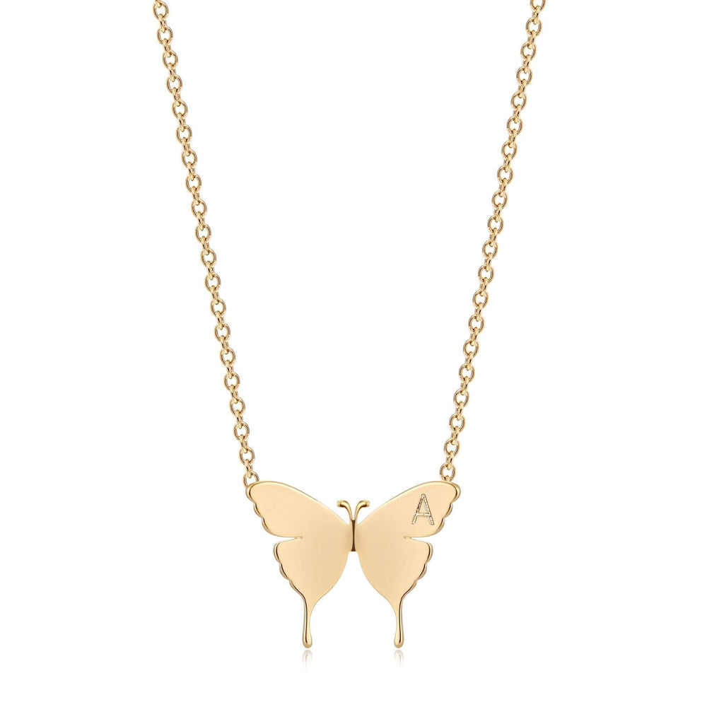 [Australia] - MEVECCO Gold Dainty Initial Necklace 18K Gold Plated Butterfly Pendant Name Necklaces Delicate Everyday Necklace for Women Minimalist Personalized Jewelry A 