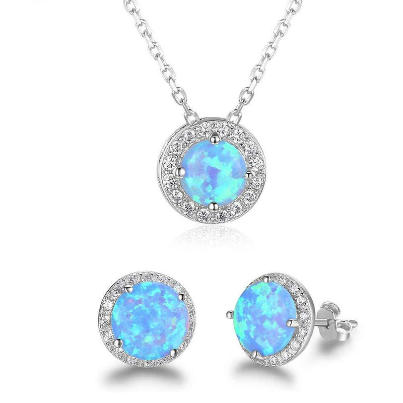 [Australia] - Uloveido White Gold Plated Austrian Blue Crystal Studs Earrings and Pendant Necklace for Women Girls Anniversary Wedding Birthday Jewelry Set Y584 