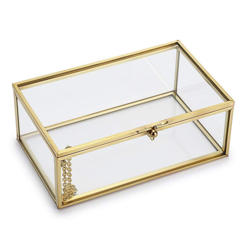 [Australia] - Hipiwe Vintage Glass Keepsake Box, Rectangle Jewelry Display Organizer Box Vanity Lidded Box Home Decor Accent Decorative Box for Storage Trinket Rings Bracelet Small 