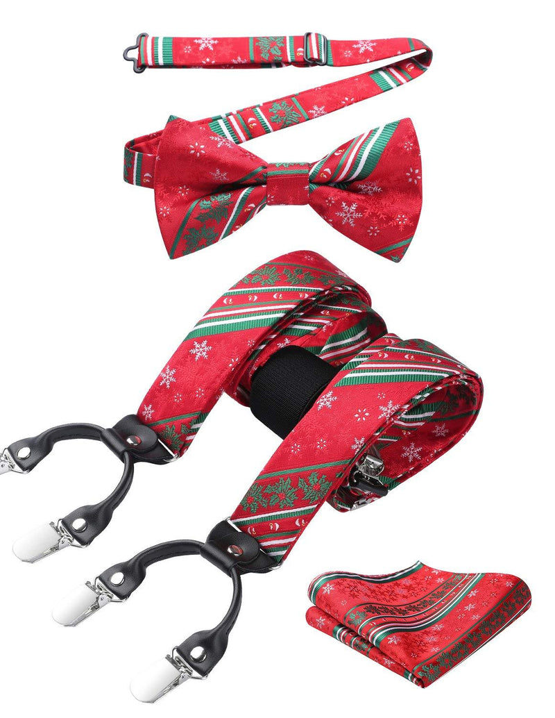 [Australia] - HISDERN Christmas Bow Tie and Suspenders for Men Tuxedo Suspenders Mens Trouser Braces with Clips 01-red / Green / White One Size 