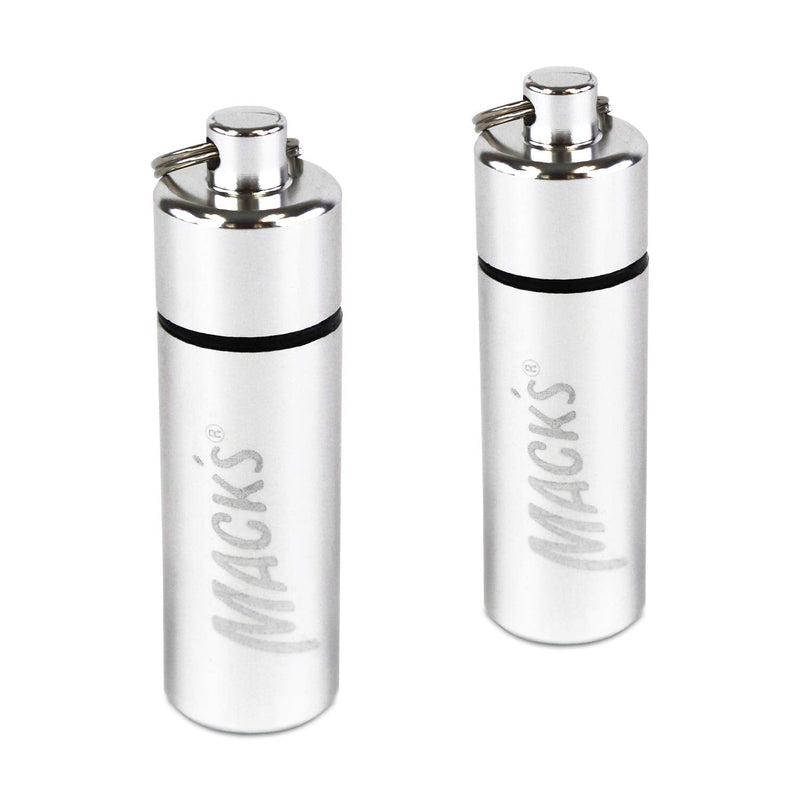 [Australia] - Mack’s Keychain Carrying Case, Aluminum, Waterproof Ear Plugs Holder – 2 Pack (Silver) Silver 