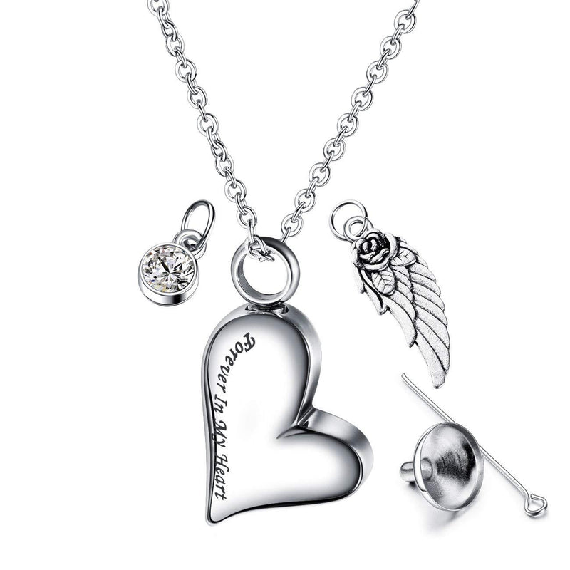 [Australia] - MONIYA Forever in My Heart Angel Wing Charm Heart Shape Urns for Human Ashes Necklace Cremation Jewelry with Funnel Upgrade 