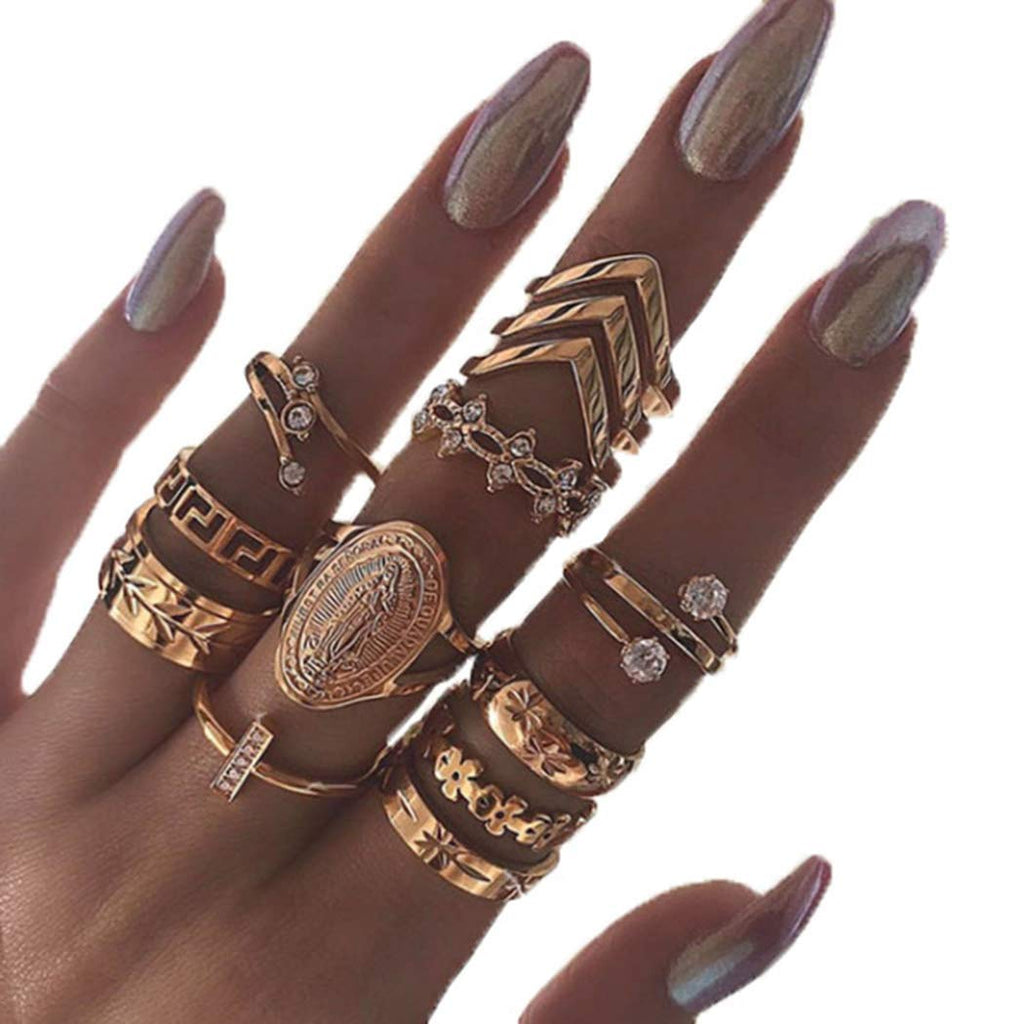 [Australia] - Edary Vintage Carved Joint Knuckle Rings Crystal Rings Set Stackable Rings for Women and Girls Style 1 