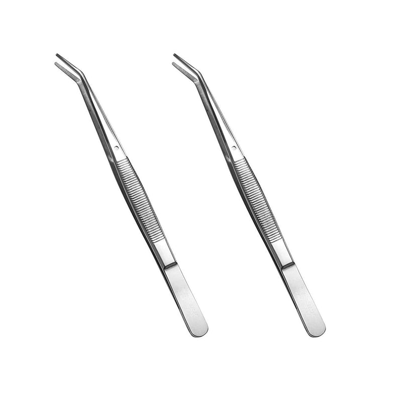 [Australia] - Stainless Steel Tweezers, with Curved Serrated Tip Multipurpose Tweezers Sewing Machine Tweezers Forceps for Craft Repairing (2PCS) 2PCS 