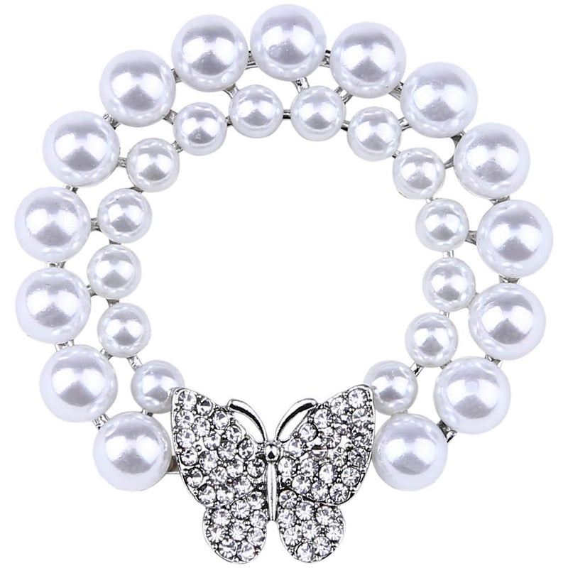 [Australia] - CUFTS Butterfly Brooch Pin Pearl Crystal Brooches Jewelry for Women Girls Silvery 