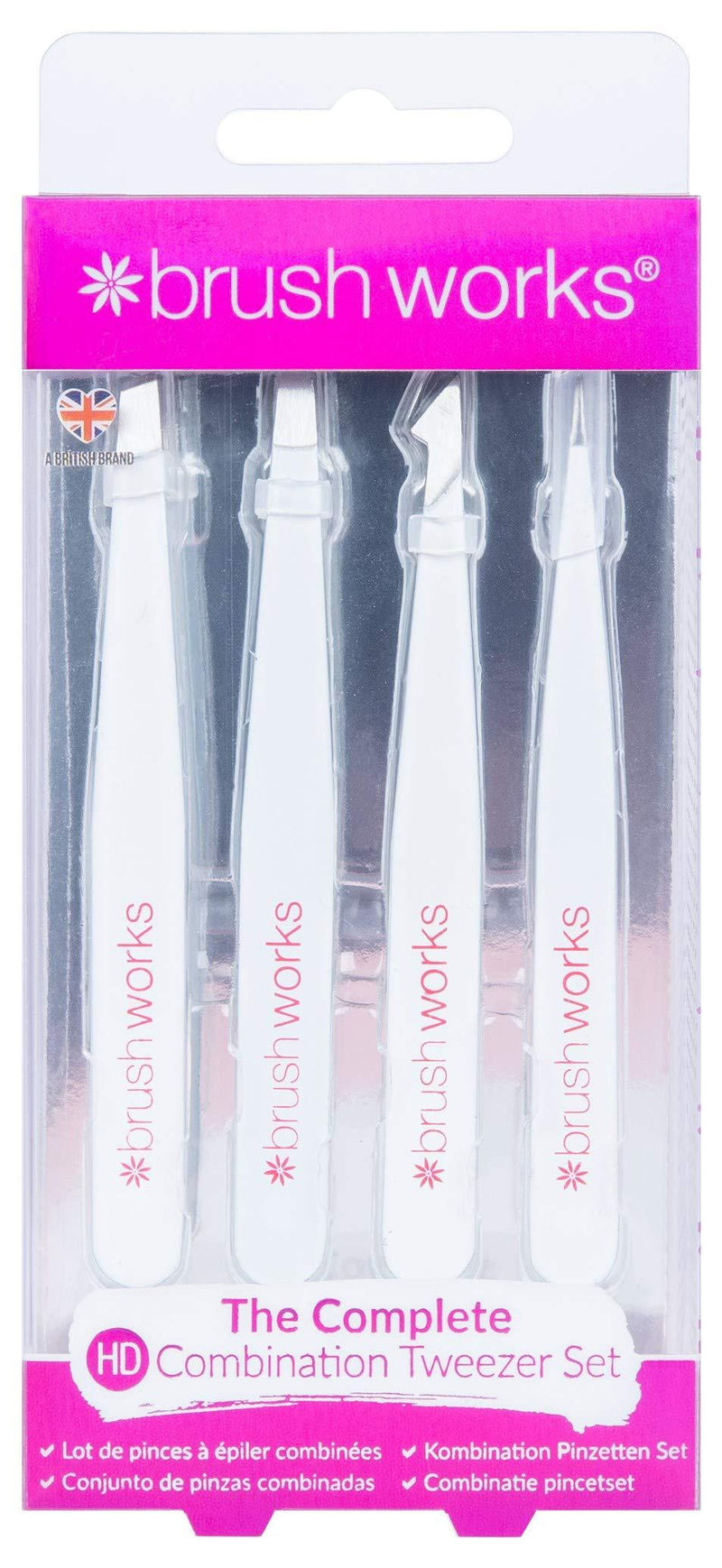 [Australia] - Brushworks HD 4 Piece Combination Tweezer Set - White 