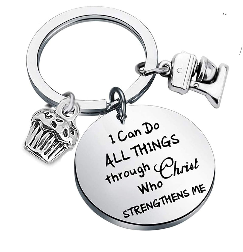 [Australia] - LQRI Baker Gift Pastry Chef Gift I Can Do All Things Through Christ Who Strengthens Me Keychain Baking Gift Culinary Student Graduation Gift sliver 