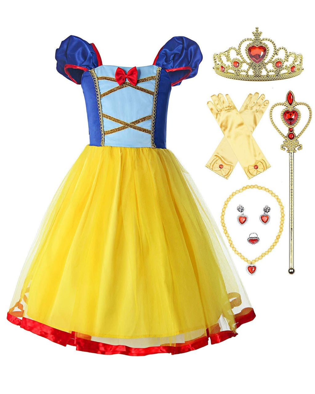 [Australia] - ReliBeauty Girls Elastic Waist Backless Princess Dress Costume Yellow(with Accessories) 2T/100 