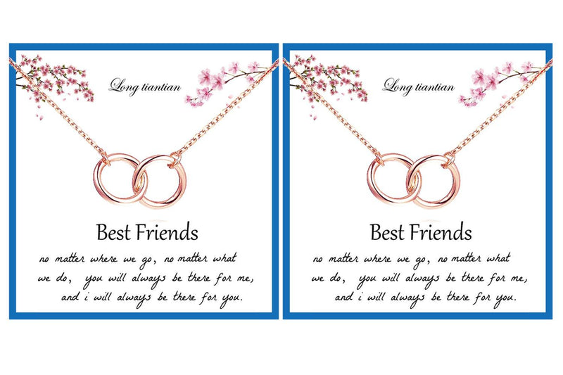 [Australia] - Best Friend Interlocking Circle Necklace for 2,Dainty Double Infinity Circle Pendent Necklace Message Card Jewelry Birthday Gift 2 rose gold 