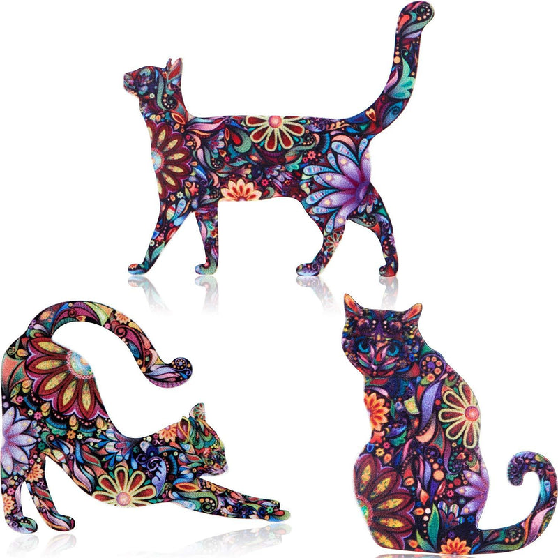 [Australia] - WILLBOND 9 Pieces Acrylic Cat Brooch Pin Cute Different Animal Pattern Lapel Pin Badges Accessory Colorful 
