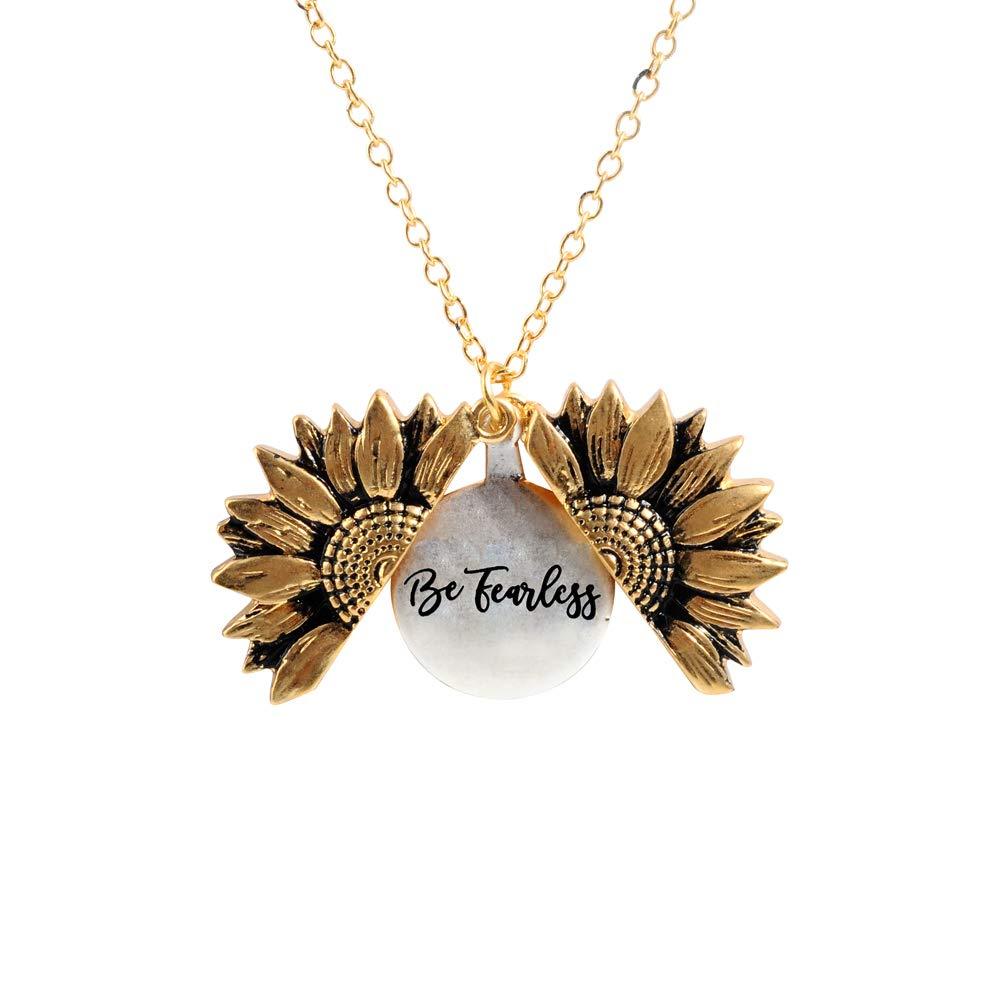 [Australia] - Sloong You Are My Sunshine Engraved Necklace Inspirational Sunflower Locket Necklace Jewelry for Women girlfriend Be fearless 