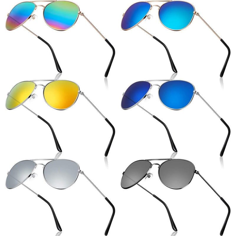 [Australia] - 6 Pairs Kids Mirrored Sunglasses Kids Costume Eyeglasses 70's Metal Mirror Sunglasses with Metal Frame for Costume Party Supply 