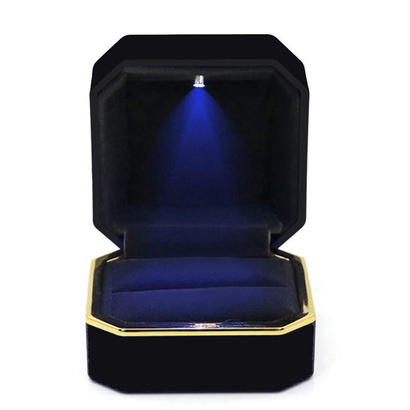 [Australia] - GBYAN Ring Box with LED Light Jewelry Display Gift Box for Proposal,Engagement, Wedding Black 