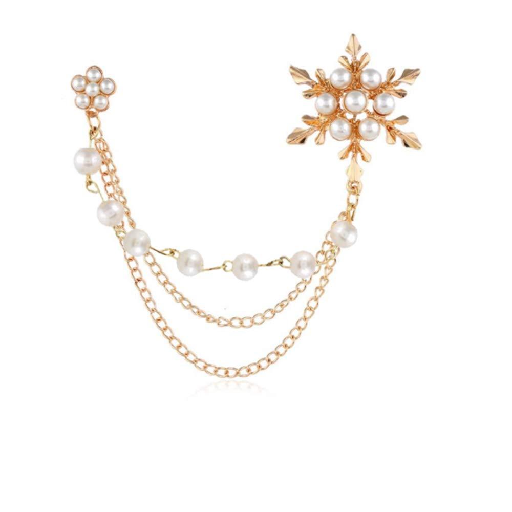 [Australia] - Pearl Snowflake Flower Brooches for Women Girls Fashion Gold Tone Tassel Chain Drop Dangling Brooch Pin Breastpin Sweater Guard Clip Dainty Lapel Pins Dress Accessories Jewelry Birthday Christmas 