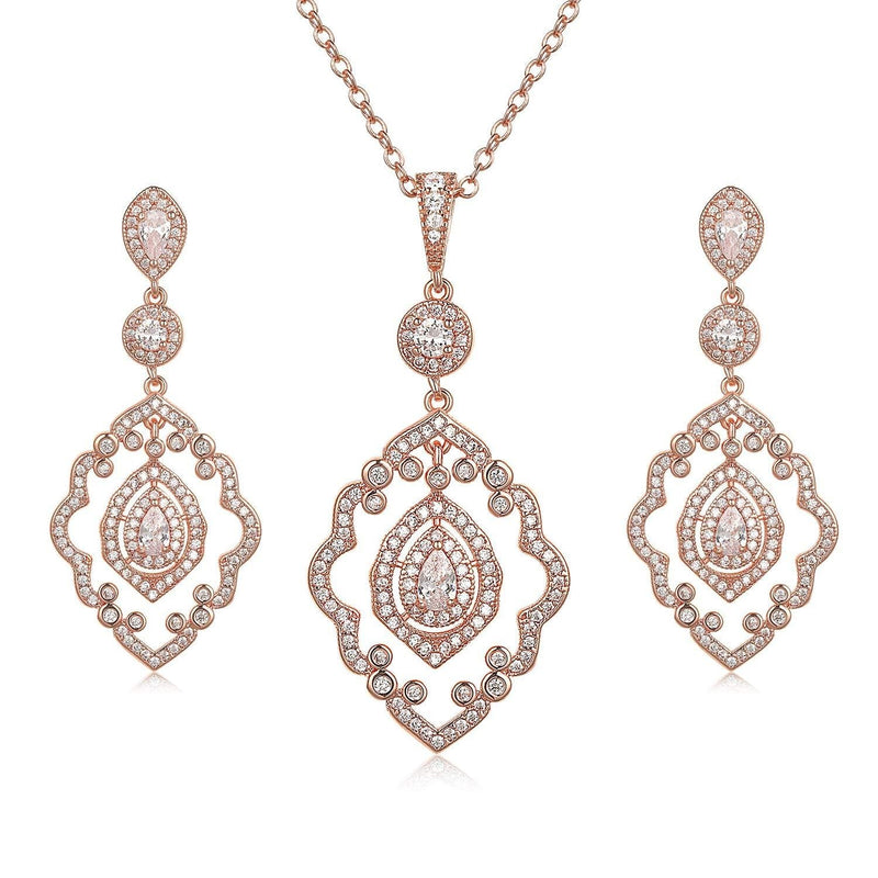 [Australia] - SWEETV Wedding Jewelry Sets for Brides, Crystal Bridal Necklace and Earrings Jewelry Sets for Women Party Prom Gift Rose Gold 