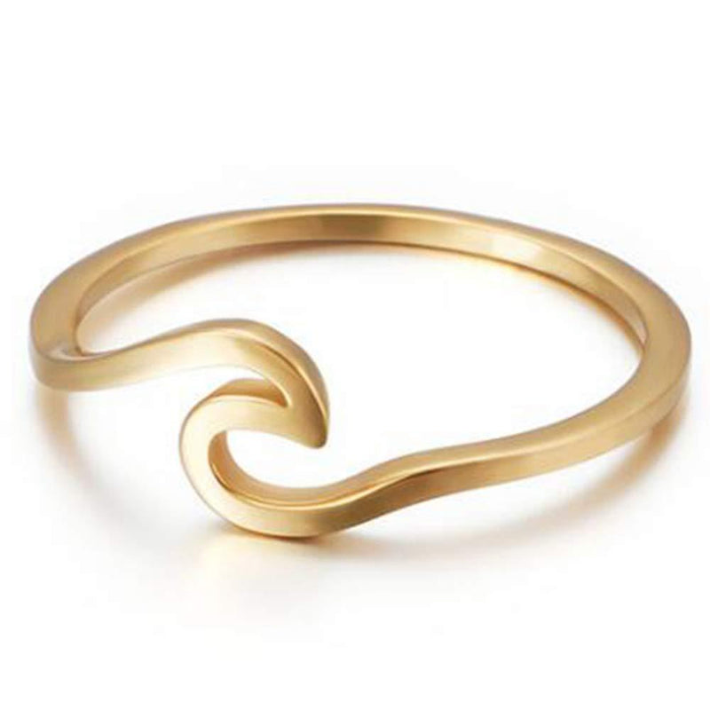 [Australia] - Stainless Steel Ocean Sea Wave Vacation Holiday Promise Statement Ring Gold 5 
