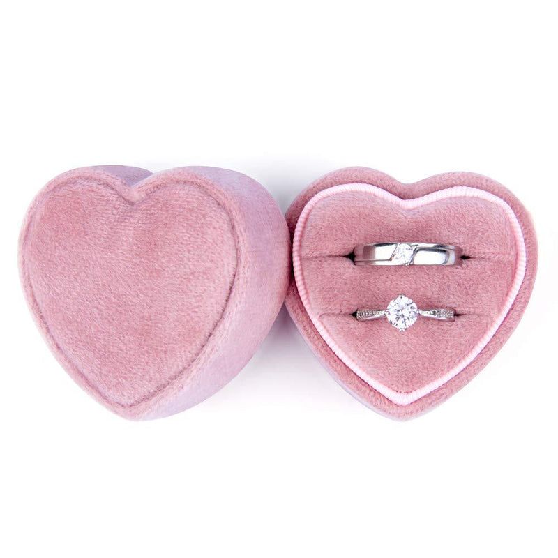 [Australia] - DesignSter Heart Shape Ring Bearer Box - Premium Velvet Gorgeous Vintage Double Ring Organizer Jewelry Gift Storage for Wedding, Proposal, Engagement, Ceremony (Pink) 