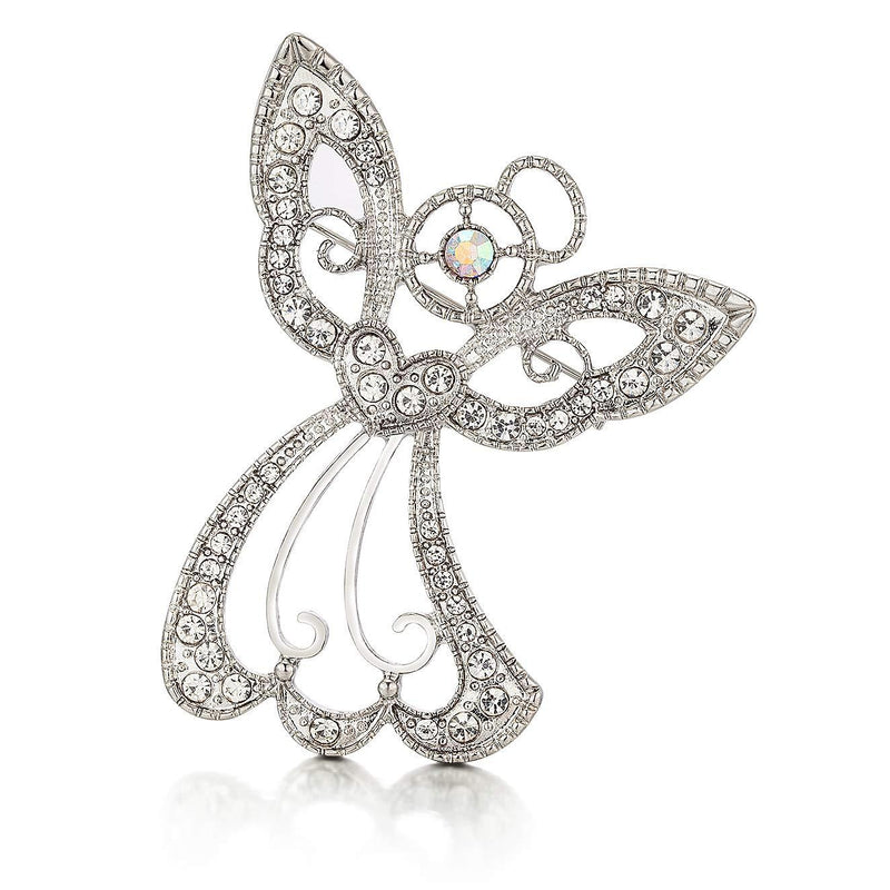 [Australia] - RareLove Big Size 2.44" Vintage Angel Hollow Wing Heart Christmas Pins and Brooches CZ Crystal Embed Brooch Pin Gift For Women Girls Alloy Silver Plated 