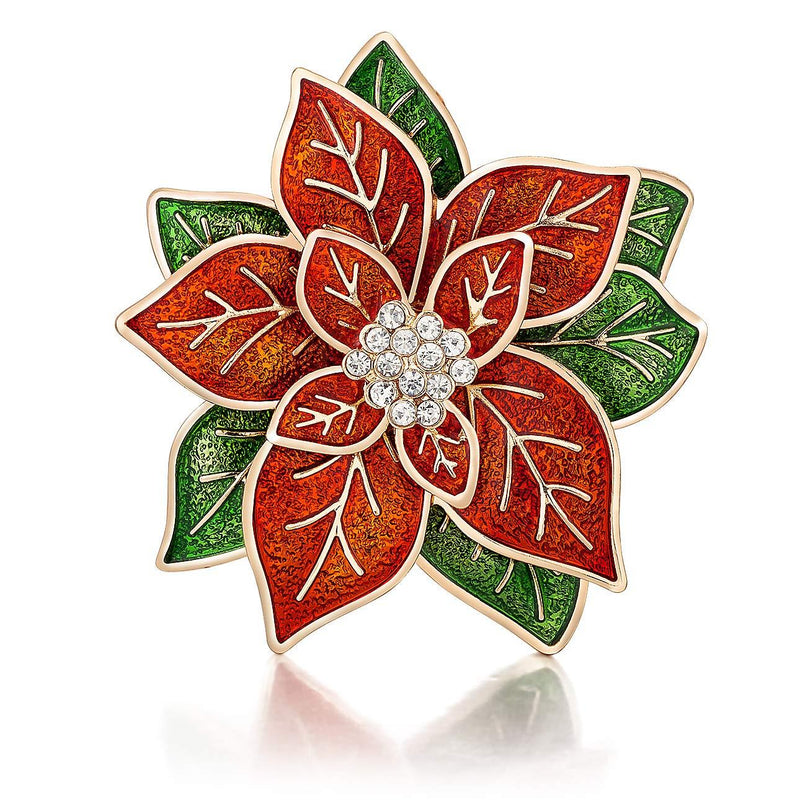 [Australia] - RareLove Big Size 2.2" Pretty Red Green Poinsettia Flower Christmas Pins and Brooches CZ Rhinestone Crystal Brooch Pin Gift For Women Girls Alloy Plated 