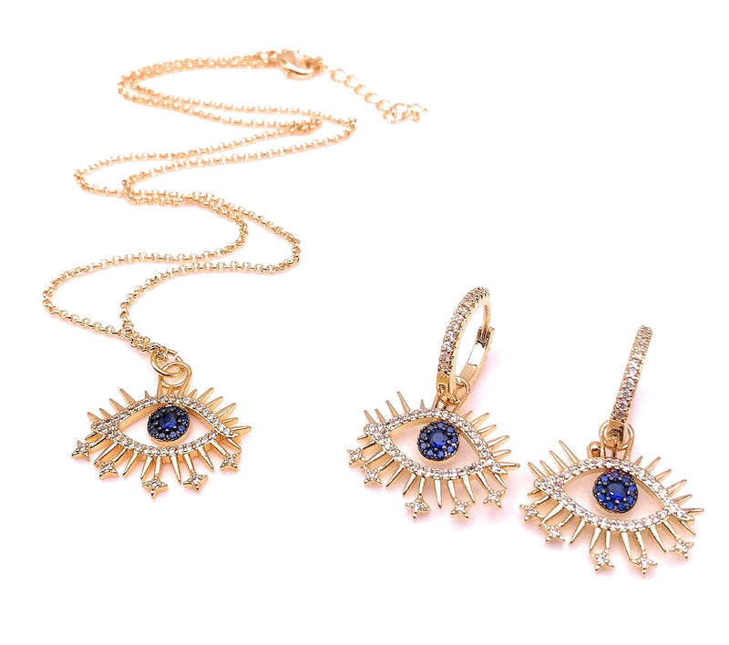 [Australia] - LESLIE BOULES Jewelry Set for Women 18K Plated Evil Eye Earrings & Pendant Necklace 18 Inches Length 