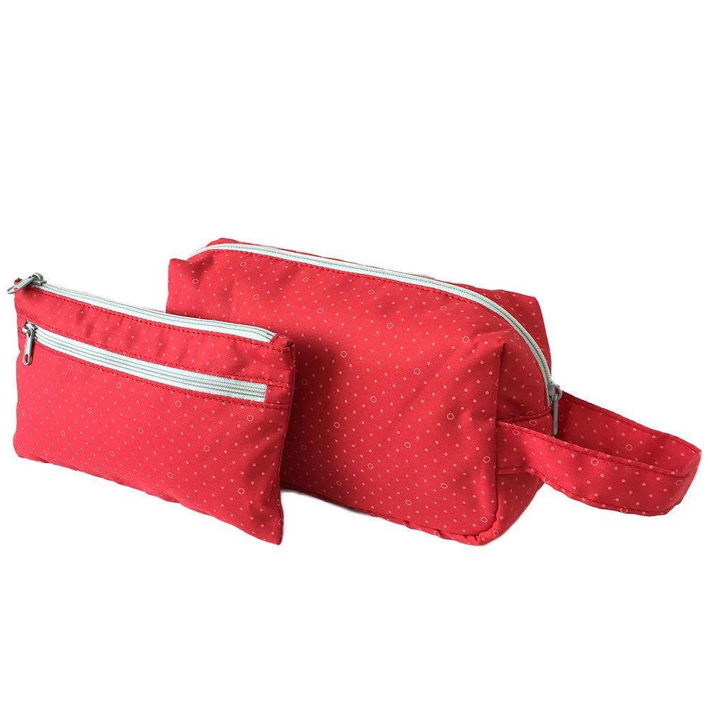 [Australia] - Tainada Cosmetic Toiletries Storage Pouch 2 PC Set, Multi-Purpose Accessories Organizer Bag with Carrying Handle for Makeup, Tech Gadgets, Jewelry + One Cleaning Cloth (Red Polka Dots) Red Polka Dots 