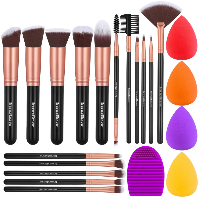 [Australia] - InnoGear Makeup Brushes Set, Professional Cosmetic Brush Set with 16 Makeup Brushes and Sponges and Brush Cleaner for Foundation Powder Concealers Eyeshadows Liquid Cream, Black Golden 