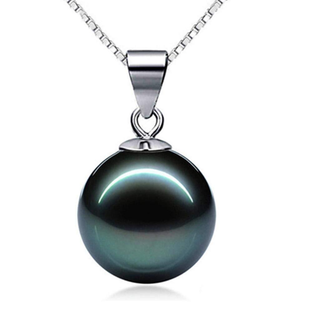 [Australia] - 3MNSCD 10mm Sterling Silver Necklace Freshwater Shell Pearl Pendant 18inches 925 Box Chain Clavicle Black 