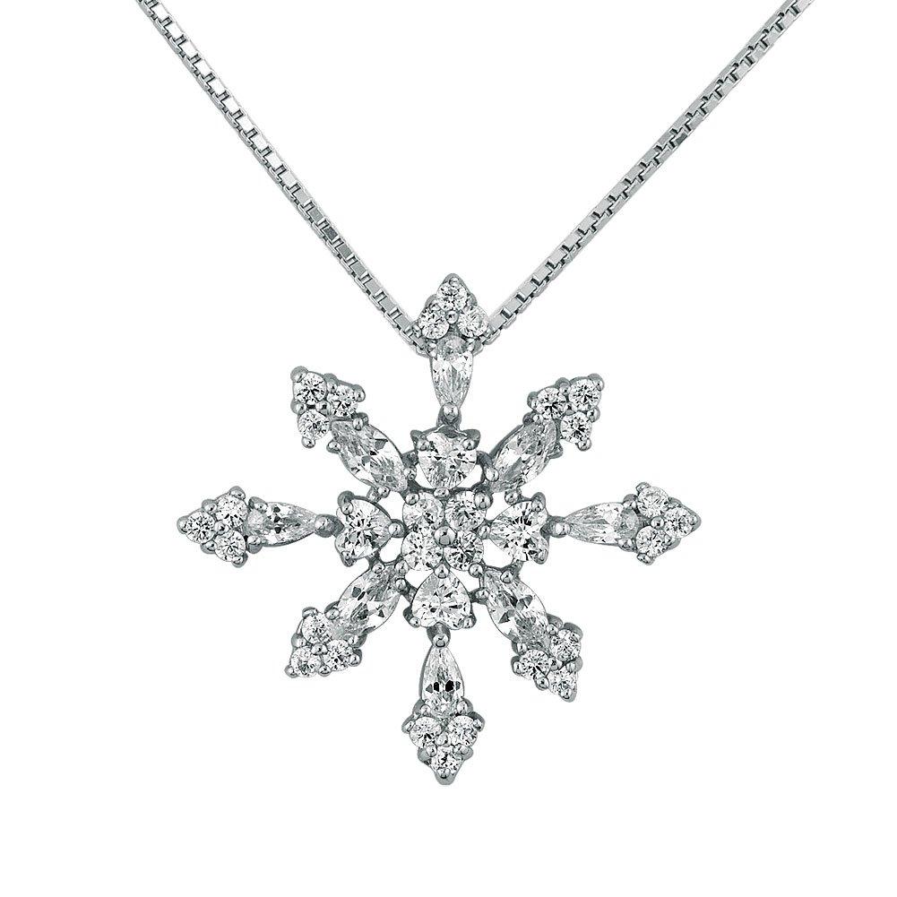 [Australia] - Korliya Winter Silver Snowflake Pendant Necklace with Box Chain Snowflake-3 