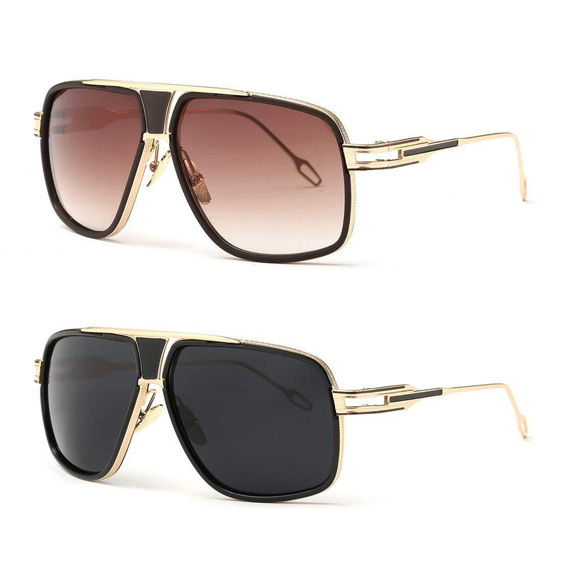 [Australia] - AEVOGUE Sunglasses For Men Goggle Alloy Big Frame Metal Punk Style Shield AE0336 2 Pack/Gold Frame Grey Lens+gold Frame Brown Lens 