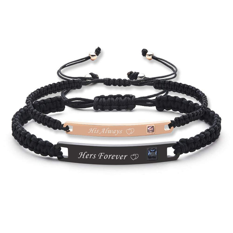 [Australia] - IEFSHINY Couples Bracelets His and Hers Bracelets, Relationship Bracelets Matching Bracelets for Couples Boyfriend and Girlfriend Bracelets Anniversary Promise Gifts 2pcs His Always Hers Forever 