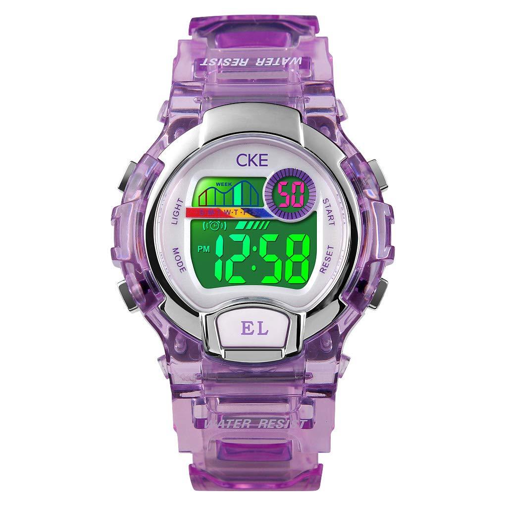 [Australia] - Kids Watch for Boys Girls, Digital Sports Watches for Child with Waterproof Colorful EL Light Stopwatch Alarm Purple 