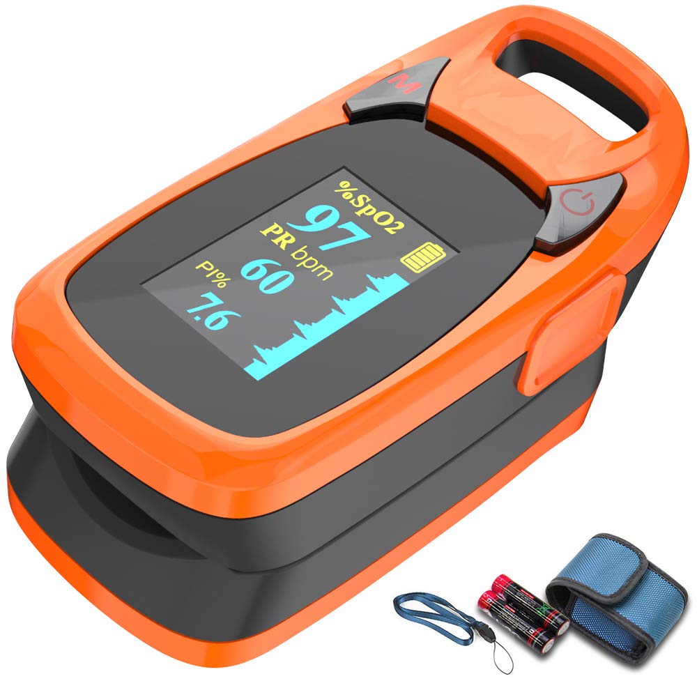 [Australia] - Fingertip Pulse Oximeter with Plethysmograph and Perfusion Index, Include Carrying case, Large OLED Digital Display Blood Oxygen Saturation Monitor Heart Rate Monitor (Color: Red-Orange) 
