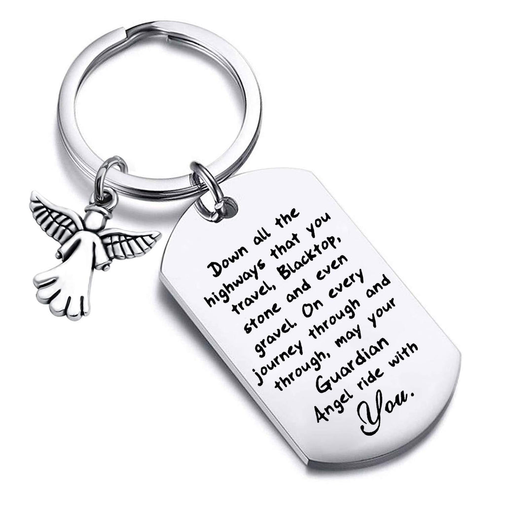 [Australia] - FUSTMW Drive Safe Keychain New Driver Gifts Dad Boyfriend Gifts May Your Guardian Angel Ride with You silver 