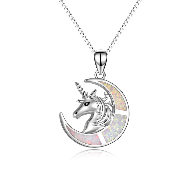 [Australia] - YFN Unicorn Gifts Created Opal Pendant Necklace 925 Sterling Silver Unicorn Jewelry for Women Girls White Opal Unicorn Gifts 