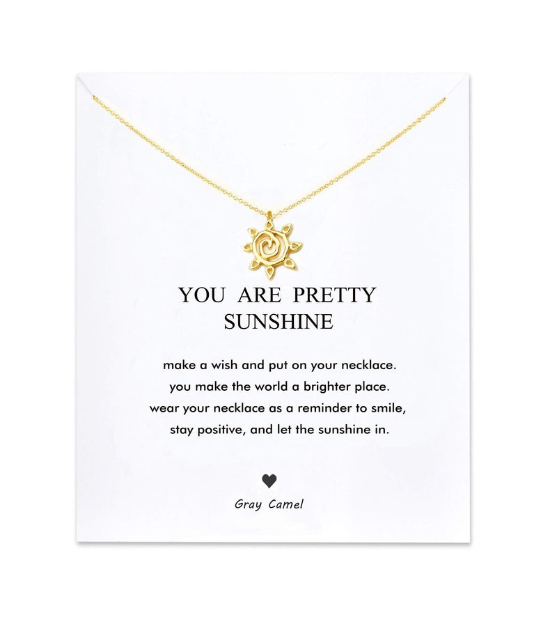 [Australia] - Gray Camel Sunflower Necklace You Are My Sunshine Carving Necklace for Woman Girl Card necklace Gift Necklace D：Sun 