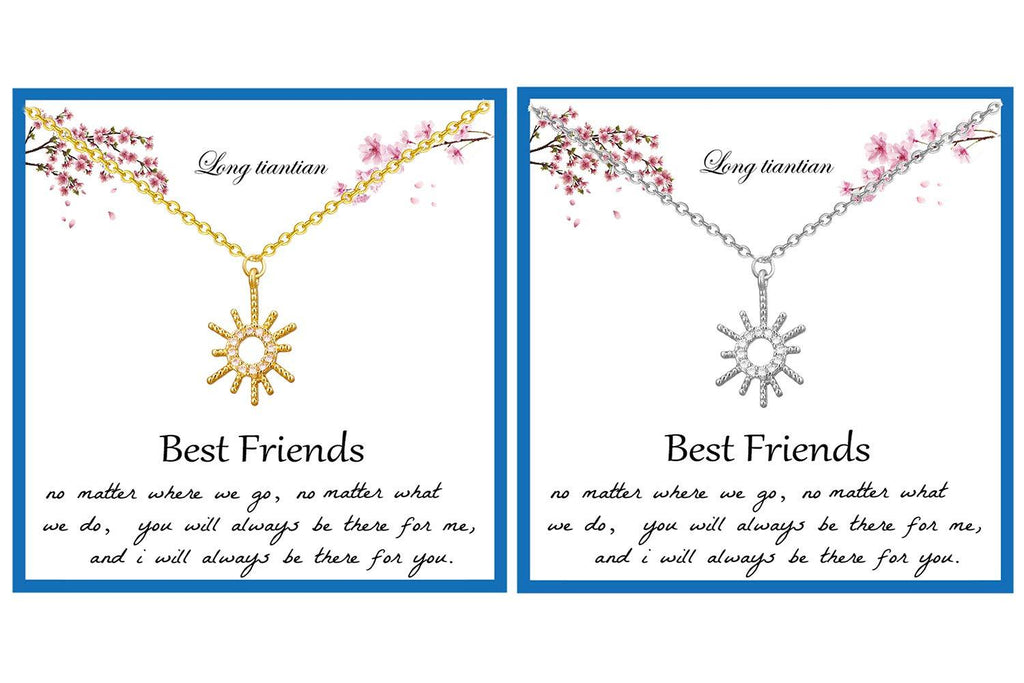 [Australia] - Long tiantian BFF Necklace for 2 Cactus Sun Lotus Moon Necklace Love Knot Arrow Evil Eye Necklace Friendship Gift (Gold & Silver) Sun bff for 2 