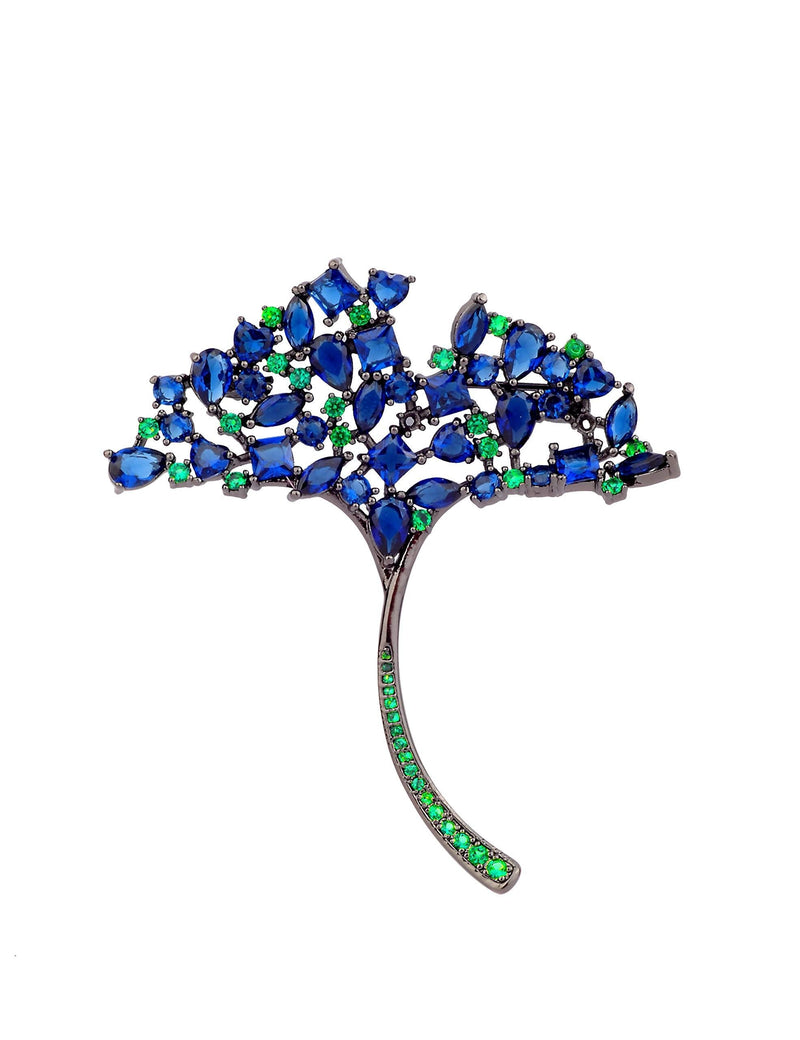 [Australia] - Philocaly Crystal Ginkgo Leaf Brooch Pin for Women Girls Blue & Green 