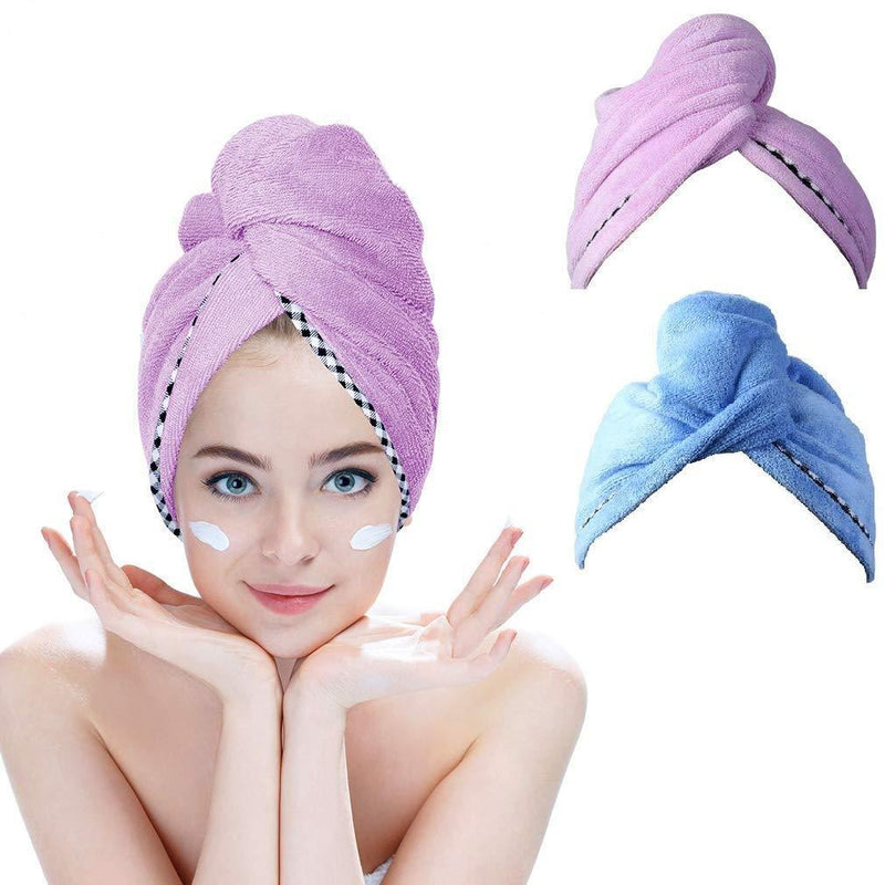 [Australia] - Microfiber Hair Drying Towels Wrap Hair Cap Towel Quick Drying Hair Towel Wrap Anti-frizz Quick Dry Head Turban for Long Thick & Curly Hair, Super Absorbent & Never Falls Off (Blue+Purple) Blue+purple 