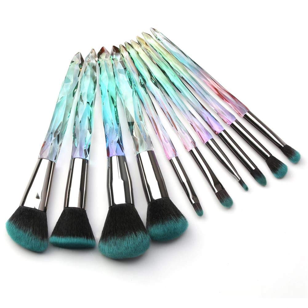 [Australia] - Makeup Brushes Set, Tenmon 10 PCS Crystal Transparent Handle Kabuki Powder Foundation Brush Concealer Eye Shadow Eyeliner Eyebrow Brush (Green) green 