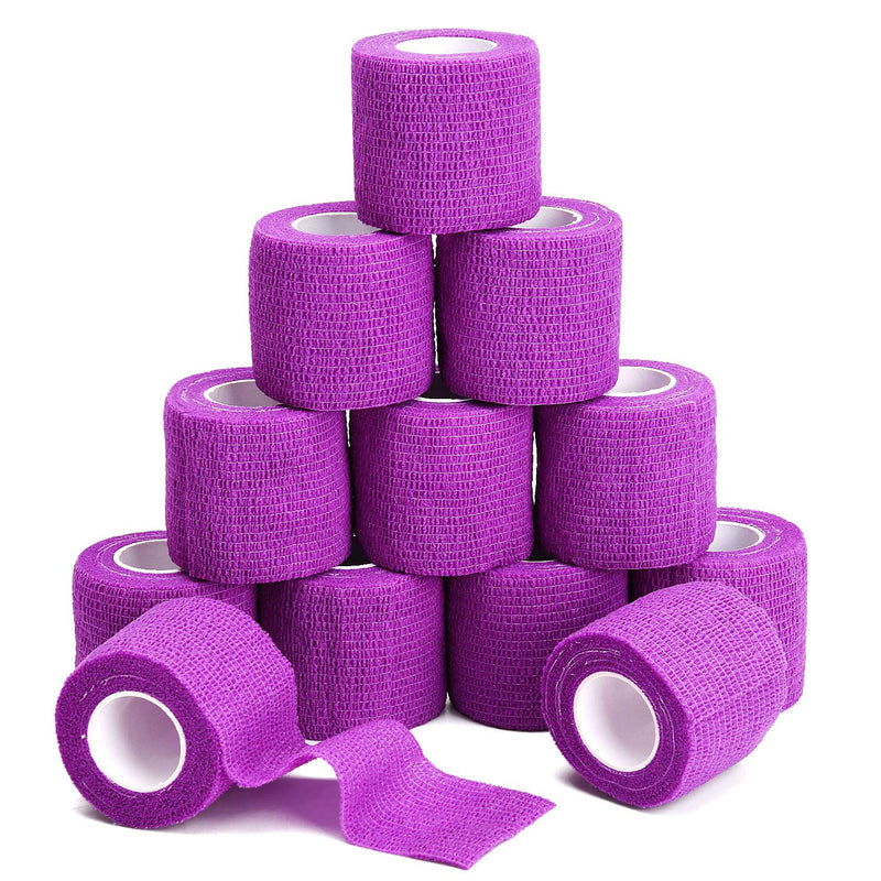 [Australia] - TOBWOLF 12PCS Self Adhesive Cohesive Bandage, 2"x5yd / 5cmx4.5m Elastic Cohesive Bandage Wrap Gauze, Breathable Medical First Aid Tape for Wrist, Ankle, Knee, Leg Sprains & Swelling - Purple 2x180 Inch (Pack of 12) 
