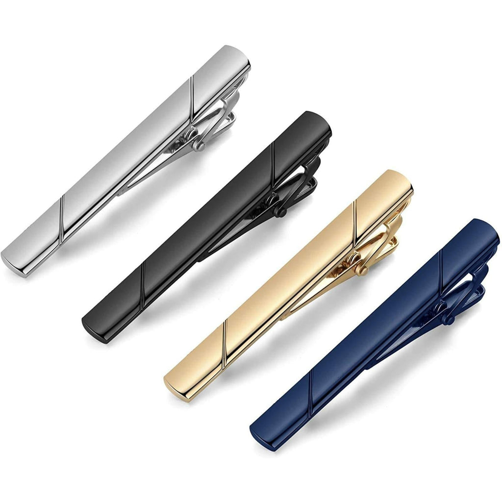 [Australia] - MOZETO Tie Clips for Men, Black Gold Blue Gray Silver Tie Bar Set for Regular Ties, Luxury Box Gift Ideas Elegant Style 