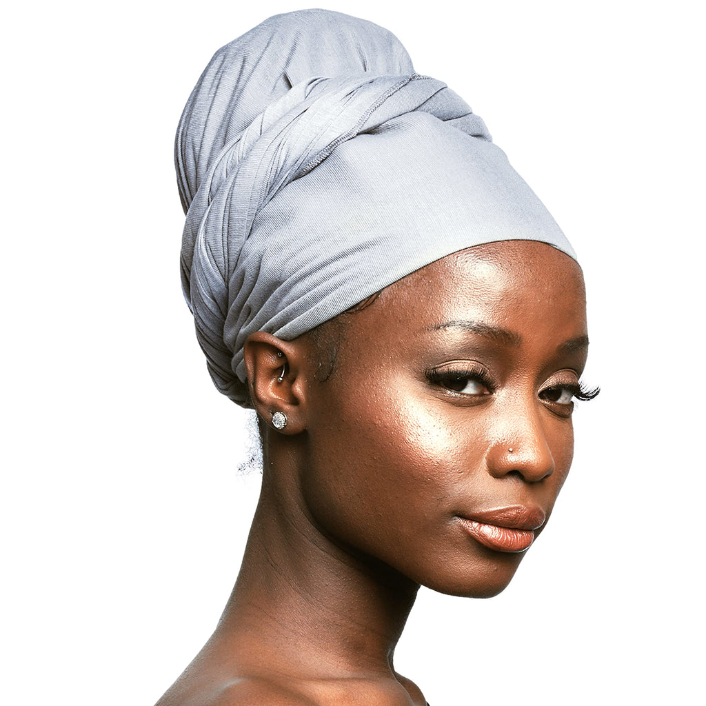 [Australia] - Head Wraps for Women - African Hair Scarf & Stretch Jersey - Long, Soft & Breathable Turban Tie Headwrap for Natural Hair Ash Gray 