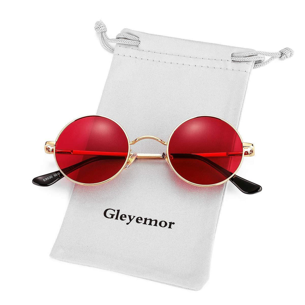 [Australia] - John Lennon Glasses - GLEYEMOR Small Round Polarized Sunglasses for Men Women Retro Circle Sunglasses 01 Gold/Clear Red 45 Millimeters 