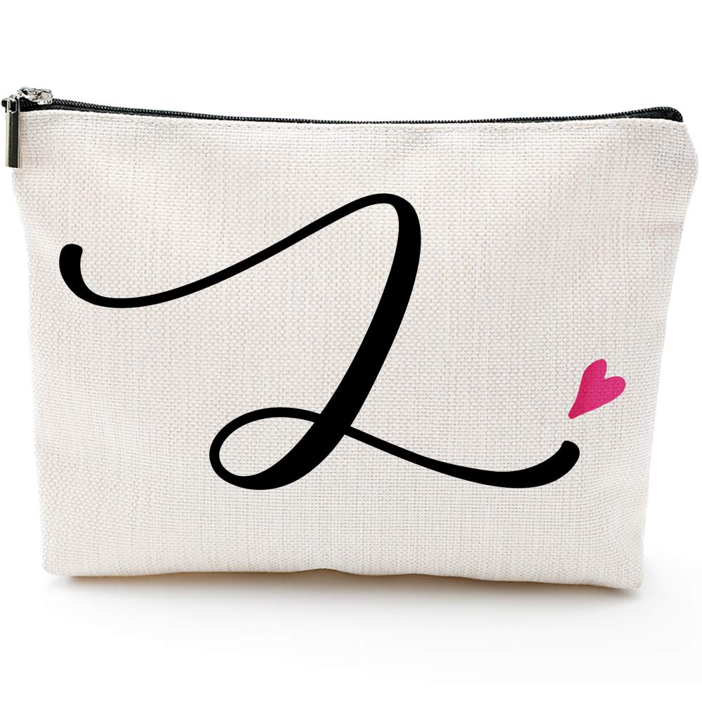 [Australia] - L Initial Monogram Personalized Travel Makeup Bag,Cosmetic Bag Pencil Pouch Gifts with Zipper Waterproof(Makeup bag-Letter L) 