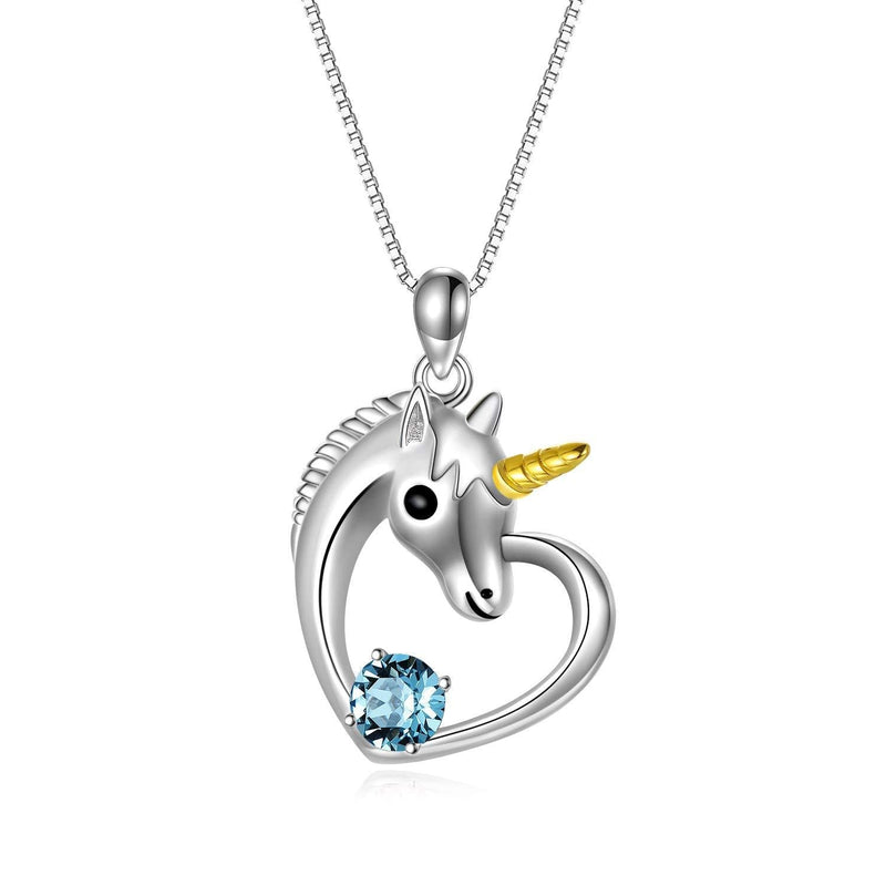 [Australia] - AOBOCO 925 Sterling Silver Unicorn Pendant Necklace for Teen Girls, Unicorn Birthstone Jewelry Gift for Women, Embellished with Crystals from Swarovski Simulated Aquamarine 