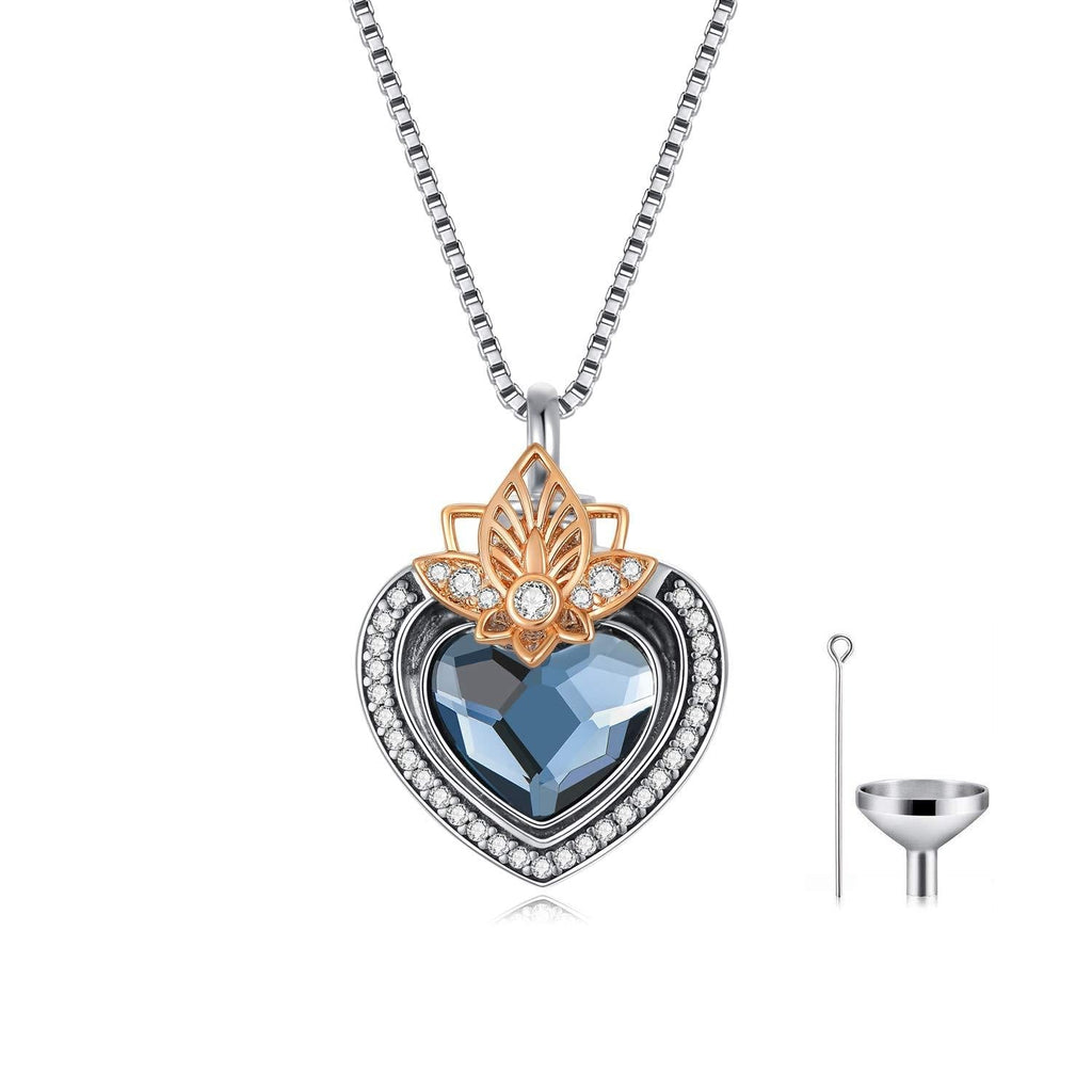 [Australia] - AOBOCO Cremation Jewelry 925 Sterling Silver Heart Flower Butterfly Urn Necklace for Ashes, Cremation Keepsake Necklace Embellished with Austrian Crystal, Women Memorial Jewelry 04_Lotus Flower Urn Necklace 